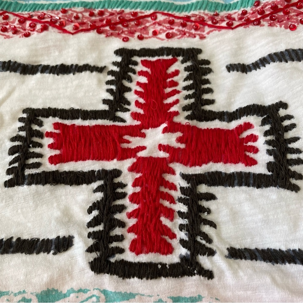 Double D Ranch Duster Open Front Ombre Vest Aztec‎ Cross Star Western L/XL - Picture 5 of 7